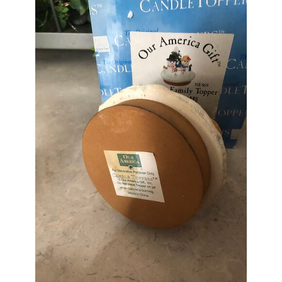 Snowman Family Large Candle Jar Topper 3.5x3” Preowned - Picture 3 of 3